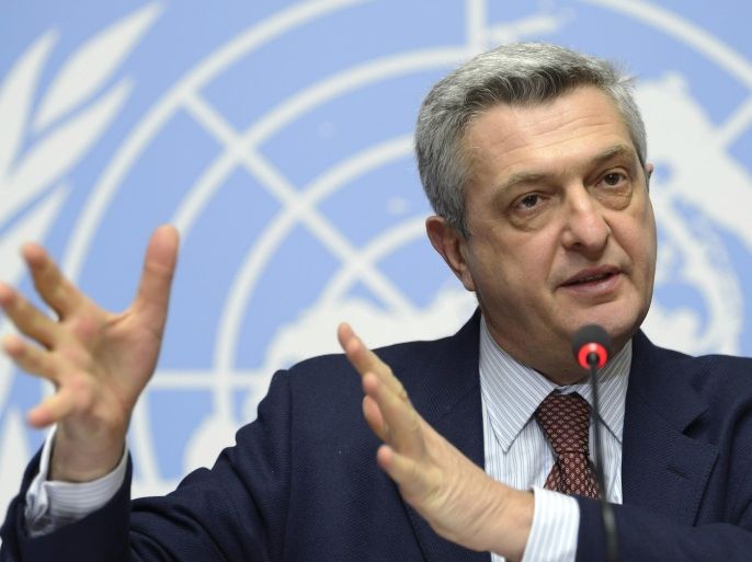 United Nations High Commissioner for Refugees, UNHCR, Italian Filippo Grandi, addresses the media for the first time in the Palais nations after being appointed UN High Commissioner for Refugees of the United Nations in Geneva, Switzerland, Thursday, Jan. 7, 2016. (Martial Trezzini/Keystone via AP)