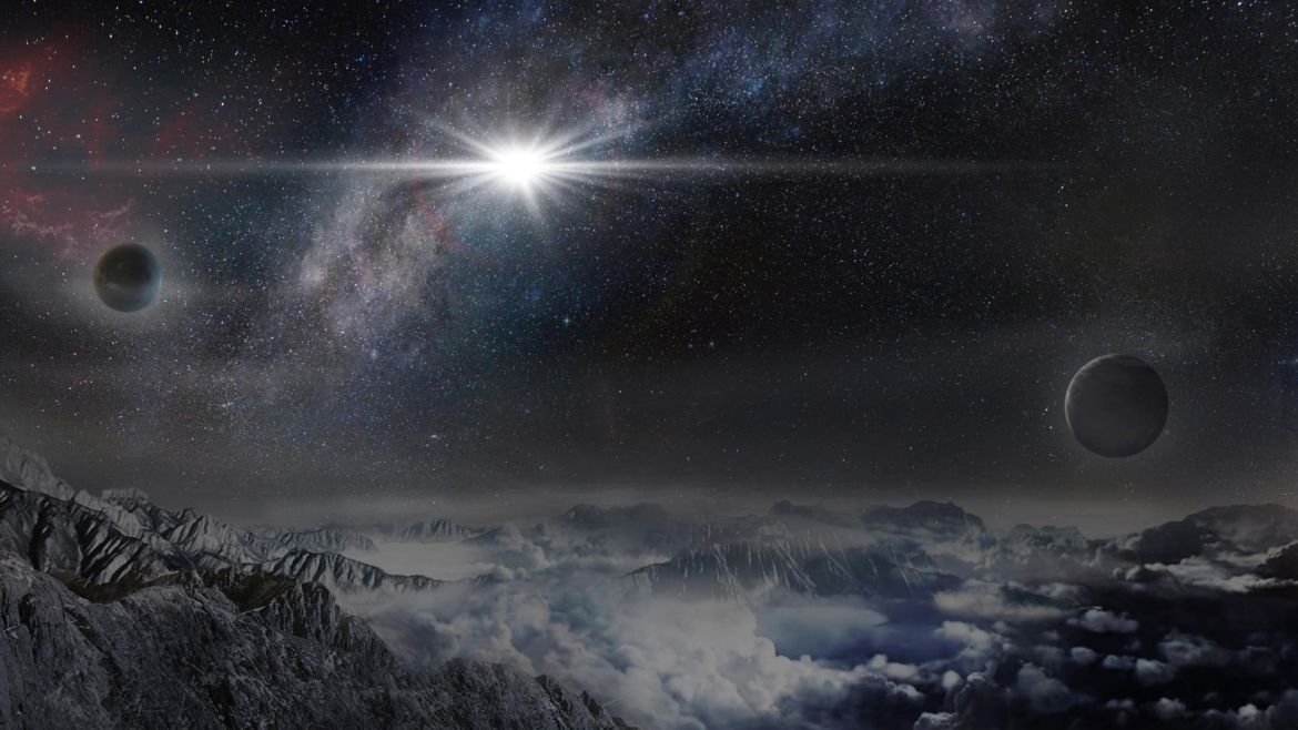 This image provided by The Kavli Foundation on Thursday, Jan. 14, 2016 shows an artist’s impression of the superluminous supernova ASASSN-15lh as it would appear from an exoplanet located about 10,000 light-years away in the host galaxy of the supernova. On Thursday, astronomers announced the discovery of the brightest star explosion ever - easily outshining the entire Milky Way galaxy. (Jin Ma/Beijing Planetarium/The Kavli Foundation via AP)