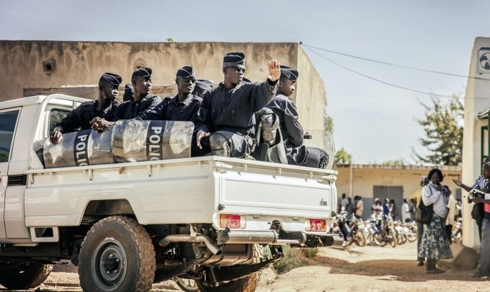 Burkina Faso Police patrolling the different polling stations to ensure security in the general elections in Ouagadougou, Burkina Faso, 29 November 2015. Polls opened in Burkina Faso's presidential and parliamentary election on 29 November, with expectations high one year after a violent public uprising forced the long-time president out of office. It is the first election in the country after president Blaise Compaore was forced from office last year which sparked a year of political uncertainty. Thousands are expected to vote to elect a new president and parliament with Roch Marc Christian Kabore and Zephirin Diabre seen as strongest contenders for president.
