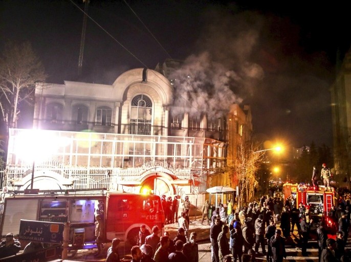 Flames rise from Saudi Arabia's embassy during a demonstration in Tehran January 2, 2016. Iranian protesters stormed the Saudi Embassy in Tehran early on Sunday morning as Shi'ite Muslim Iran reacted with fury to Saudi Arabia's execution of a prominent Shi'ite cleric. REUTERS/TIMA/Mehdi Ghasemi/ISNA ATTENTION EDITORS - THIS PICTURE WAS PROVIDED BY A THIRD PARTY. REUTERS IS UNABLE TO INDEPENDENTLY VERIFY THE AUTHENTICITY, CONTENT, LOCATION OR DATE OF THIS IMAGE. FOR EDITORIAL USE ONLY. NOT FOR SALE FOR MARKETING OR ADVERTISING CAMPAIGNS. NO THIRD PARTY SALES. NOT FOR USE BY REUTERS THIRD PARTY DISTRIBUTORS. THIS PICTURE IS DISTRIBUTED EXACTLY AS RECEIVED BY REUTERS, AS A SERVICE TO CLIENTS TPX IMAGES OF THE DAY