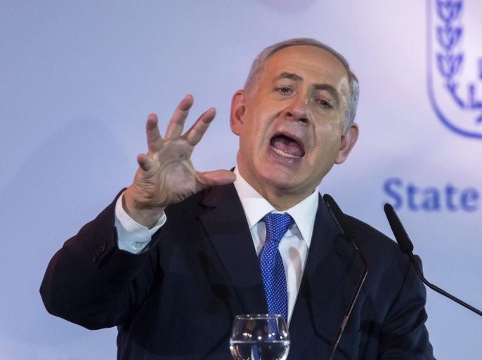 Israeli Prime Minister and Foreign Minister Benjamin Netanyahu addresses the Foreign Press Association (FPA) in a new year address in Jerusalem, Israel, 14 January 2016. Netanyahu spoke on a wide range of subjects but concentrated on security issues, the economy and Israel's high tech industry and capabilities when it comes to cyber security.