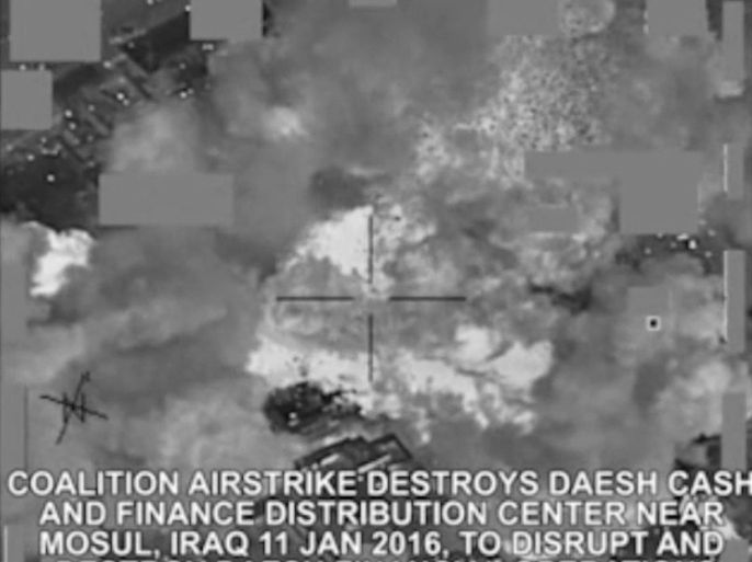 A DVIDS handout made available on 16 January 2016 shows an image taken from a video screen grab of a coalition airstrike destroying a ISIS cash and finance distribution center near Mosul, Iraq, on 11 January 2016, to disrupt and destroy ISIS financial operations. The strikes were conducted as part of Operation Inherent Resolve, the operation to eliminate the ISIS terrorist group and the threat they pose to Iraq, Syria, and the wider international community. EPA/DVIDS / HANDOUT