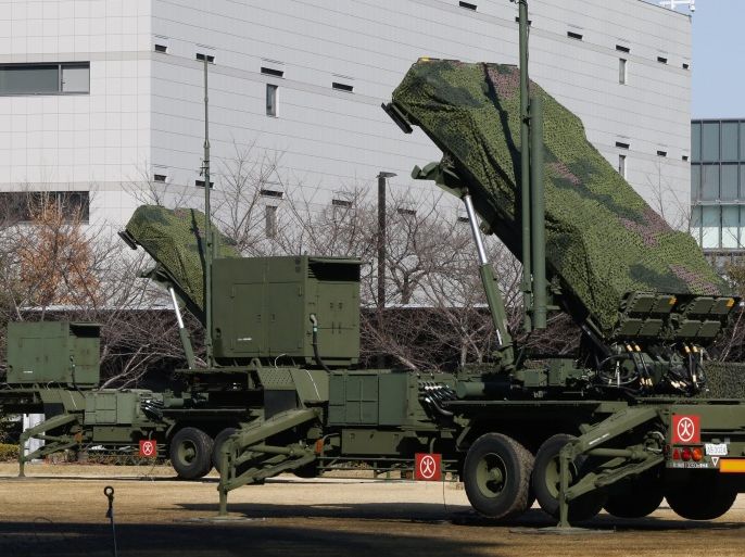 Japan Self-Defense Force's PAC-3 Patriot missile unit deployed for North Korea's rocket launch at the Defense Ministry in Tokyo, Sunday, Jan. 31, 2016. Japan's Defense Ministry installed missile interceptors at their headquarters in central Tokyo on Friday amid signs that North Korea may be preparing to launch a rocket or missile. (AP Photo/Shizuo Kambayashi)