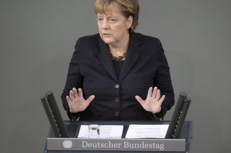 German Chancellor Angela Merkel speaks in the German Bundestag in Berlin, Germany, 17 February 2016. The chancellor delivered a statement ahead of the EU summit.