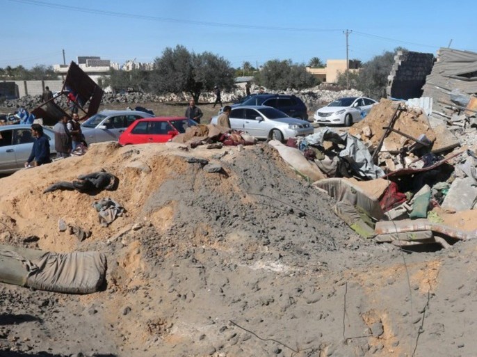 A view shows damage at the scene after an airstrike by U.S. warplanes against Islamic State in Sabratha, Libya, in this February 19, 2016 handout picture. REUTERS/Sabratha municipality media office/Handout via Reuters ATTENTION EDITORS - THIS PICTURE WAS PROVIDED BY A THIRD PARTY. REUTERS IS UNABLE TO INDEPENDENTLY VERIFY THE AUTHENTICITY, CONTENT, LOCATION OR DATE OF THIS IMAGE. EDITORIAL USE ONLY. NOT FOR SALE FOR MARKETING OR ADVERTISING CAMPAIGNS. NO RESALES. NO ARCHIVE. THIS PICTURE IS DISTRIBUTED EXACTLY AS RECEIVED BY REUTERS, AS A SERVICE TO CLIENTS.