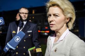 German Minister of Defence Ursula von der Leyen arrives for the semi-annual informal meeting of defense ministers at the Scheepvaartmuseum (Maritime Museum) in Amsterdam, The Netherlands, 05 February 2016.