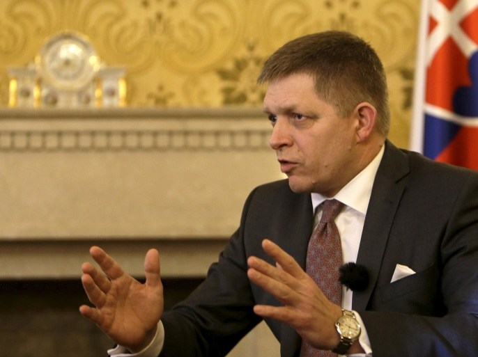 Slovakia's Prime Minister Robert Fico speaks during an interview with Reuters in Bratislava, Slovakia, February 22, 2016. It is likely the numbers of migrants coming to Greece from Turkey will not drop in the coming weeks despite a European Union agreement and the EU should take steps to prepare new options, Fico said on Monday. REUTERS/David W Cerny