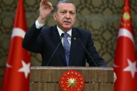 Turkey's President, Recep Tayyip Erdogan, addresses local administrators at his palace in Ankara, Turkey, Wednesday, Feb. 24, 2016. Erdogan says his country supports the cease-fire agreement for Syria "in principle" but voices serious concern that the proposed truce will strengthen Syrian President Bashar Assad and lead to "new tragedies." Erdogan also said a U.S.-backed Syrian Kurdish militia group — which Turkey regards as a terror organization — should also be kept outside of the scope of the agreement. (Presidential Press Service/Kayhan Ozer, Pool via AP )
