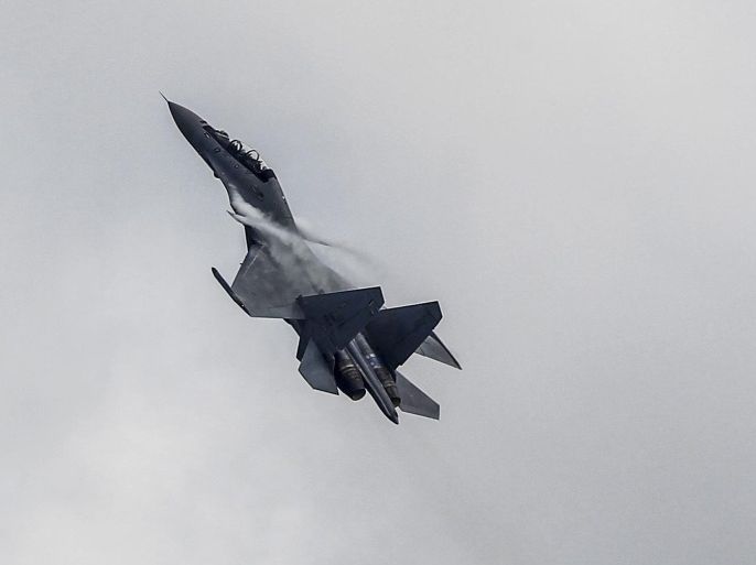 A Sukhoi SU-30 fighter jet from the Royal Malaysian Air Force climbing during an aerial preview at the Singapore Airshow, 14 February 2016. The fifth edition of the biennial Singapore Airshow will run from 16-21 February 2016 at the Changi Exhibition Centre and showcases over a 1000 aviation and defence exhibitors from 50 different countries. EPA/WALLACE WOON