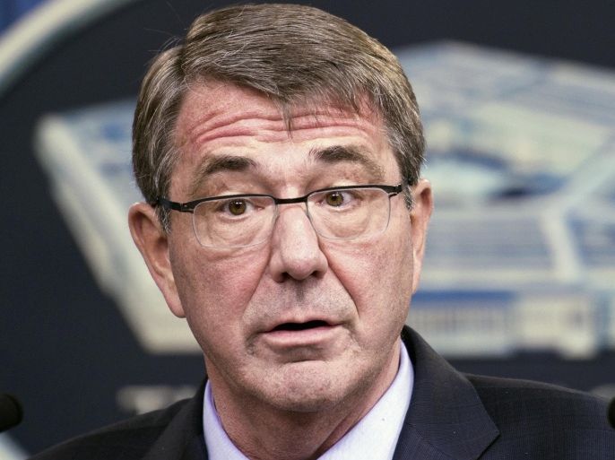 FILE - In this Jan. 28, 2016 file photo, Defense Secretary Ash Carter speaks during a news conference at the Pentagon. To doubters of its strategy for defeating the Islamic State , the Obama administration likes to tout its coalition of 66 nations and claim strength in numbers. But a year and a half into the war, some administration officials are acknowledging that this supposed source of strength has its own weaknesses. (AP Photo/Cliff Owen, File)