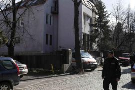 An ambulance leaves the compound of the Palestinian embassy in Sofia, Bulgaria February 26, 2016. A Palestinian man who escaped from an Israeli prison after being convicted of a 1986 murder has been found dead inside the Palestinian mission in Sofia. Prosecutors are investigating whether Omar El-Nayef was pushed or fell from a high floor of the mission, a spokeswoman for the prosecution said on Friday. REUTERS/Stoyan Nenov