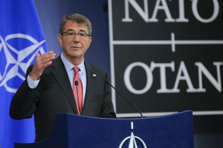 US Secretary of State for Defense Ashton Carter gives a press conference on the second day of the NATO Defense Ministers Council at alliance headquarters in Brussels, Belgium, 11 February 2016. NATO defence ministers have agreed to plan for a surveillance mission in the Aegean Sea between Turkey and Greece to help crack down on migrant smuggling operations, US Defence Secretary Ashton Carter said, following a Turkish and German initiative.