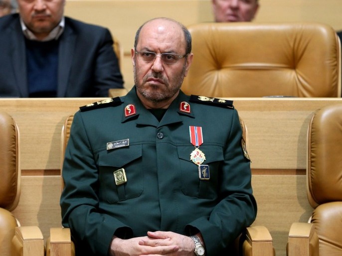 Iranian Defense Minister Hossein Dehghan sits after being awarded the "Medal of Courage" by President Hassan Rouhani during a ceremony in Tehran, Iran, Monday, Feb. 8, 2016. Iran awarded medals of honor on Monday to its nuclear negotiators who helped clinch a landmark deal with world powers last year. (AP Photo/Ebrahim Noroozi)