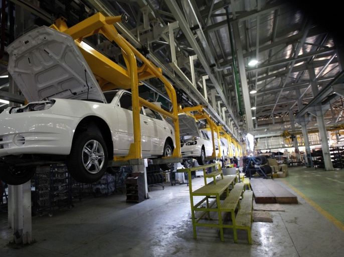 A view of a row of Hyundai cars in Egypt's biggest car assembler GB Auto in Cairo September 10, 2013. GB Auto is having to adjust its relationship with Hyundai, which has told the Egyptian firm it will stop supplying kits at the end of the year because it wants to limit overseas assembly to plants where it has full control over production, according to its corporate finance and investments director Menatalla Sadek. Picture taken September 10. To match story EGYPT-GBAUTO/ REUTERS/Mohamed Abd El Ghany (EGYPT - Tags: TRANSPORT BUSINESS)