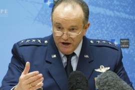 Supreme Allied Commander Europe U.S. Air Force Gen. Phillip Breedlove speaks during a media briefing at NATO headquarters in Brussels on Thursday, Feb. 11, 2016. In a dramatic escalation of NATO’s involvement in Europe’s gravest migrant crisis since World War II, the U.S.-led military alliance ordered three warships on Thursday to sail immediately to the Aegean Sea to assist in efforts to end the deadly smuggling of migrants between Turkey and Greece. (AP Photo/Virginia Mayo, Pool)