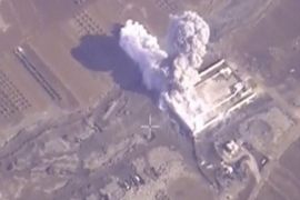 A frame grab taken from footage released by Russia's Defence Ministry December 4, 2015, shows air strikes carried out by Russia's air force hitting a training camp, which, according to the ministry, is controlled by the Islamic State militants, in Aleppo in Syria. Russia's air force flew 431 sorties and hit 1,458 "terrorist targets" in Syria in the week of Nov. 26 - Dec. 4, Russian news agencies quoted the Russian Defence Ministry as saying on Friday. REUTERS/Ministry of Defence of the Russian Federation/Handout via Reuters ATTENTION EDITORS - THIS IMAGE WAS PROVIDED BY A THIRD PARTY. REUTERS IS UNABLE TO INDEPENDENTLY VERIFY THE AUTHENTICITY, CONTENT, LOCATION OR DATE OF THIS IMAGE. IT IS DISTRIBUTED EXACTLY AS RECEIVED BY REUTERS, AS A SERVICE TO CLIENTS. FOR EDITORIAL USE ONLY. NOT FOR SALE FOR MARKETING OR ADVERTISING CAMPAIGNS. NO RESALES. NO ARCHIVE.