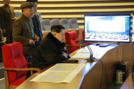 A handout photo provided by the official Korean Central News Agency (KCNA) via Yonhap News Agency (YNA) shows North Korean leader Kim Jong-un (R) watching the 'Kwangmyongsong-4' satellite being launched at an undisclosed location, North Korea, 07 February 2016. North Korea launched a long-range ballistic missile from a facility in north-western North Korea. North Korea said its intention was to put a satellite into orbit, but the US and its allies, South Korea and Japan, believe it was a cover for a test of a ballistic missile that could carry a nuclear warhead. EPA/KCNA/HANDOUT SOUTH KOREA OUT HANDOUT EDITORIAL USE ONLY/NO SALES
