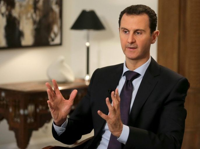 A handout photograph released on 13 February 2016 by the official Syrian Arab News Agency (SANA) shows Syrian President Bashar Assad giving an interview to the AFP news agency, in Damascus, Syria, 11 February 2016. According to SANA, Assad said during the interview that humanitarian problem of Syrian refugees and people inside the country 'is caused by terrorism, Western policies, and the embargo imposed on the Syrian people'. EPA/SANA HANDOUT