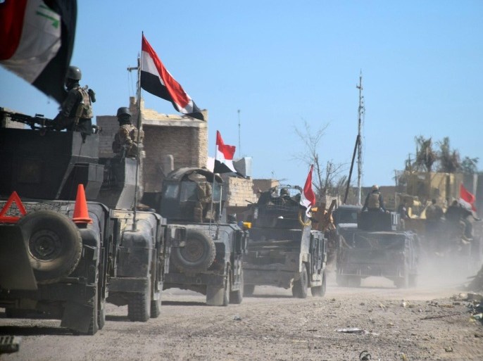 Iraqi military vehicles and troops advance towards the centre of Hasiba district, east of Ramadi city, western Iraq, 10 February 2016. Iraqi forces said on 09 February 2016, they had recaptured the Hasiba alsharqiya zone, east of Ramadi city although some fighting continues east and west of the city. The Iraqi government announced the 'liberation' of Ramadi from Islamic State, marking the first major setback for the al-Qaeda breakaway group since April 2015.