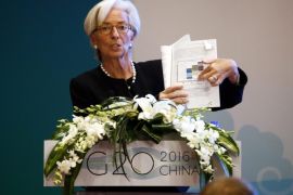 International Monetary Fund (IMF) Managing Director Christine Lagarde holds a document report during a session of the G20 High-level Seminar on Structural Reform, preceeding the G20 Finance Ministers and Central Bank Governors Meeting at the Pudong Shangri-la Hotel in Shanghai, China, 26 February 2016. Finance officials from G20 member countries are meeting in Shanghai from 26 to 27 February, aiming to formulate reforms for economic growth and strengthen cooperation. China's stock market activity and its Yuan currency, and the country's impact on the global economy are also expected to be topics of meetings.