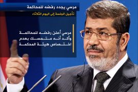 أكد/مرسي/ خلال المحاكمة، أنه ما زال رئيسا لكل المصريين، وأعلن رفضه للمحاكمة وشدد على أنه متمسك بعدم اختصاص هيئة المحكمة.