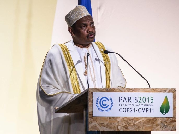 President of the Comoros Ikililou Dhoinine delivers a speech as he attends Heads of States' Statements ceremony of the COP21 World Climate Change Conference 2015 in Le Bourget, north of Paris, France, 30 November 2015. The 21st Conference of the Parties (COP21) is held in Paris from 30 November to 11 December aimed at reaching an international agreement to limit greenhouse gas emissions and curtail climate change.