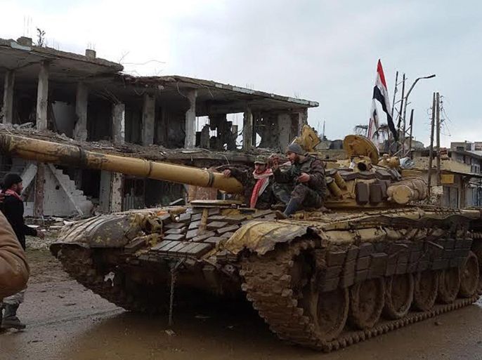 A handout picture made available on 27 January 2016 by Syria's official Syrian Arab News Agency (SANA) shows Syrian army units operating in the Sheikh Meskin city northern rural Daraa, southern Syria, 26 January 2016. Syrian Army claims to have gained control over strategic towns in Dara'a in the ongoing armed conflict. EPA/SANA HANDOUT