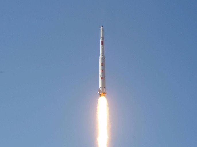 A North Korean long-range rocket is launched into the air at the Sohae rocket launch site in this undated photo released by North Korea's Korean Central News Agency (KCNA) in Pyongyang February 7, 2016. REUTERS/KCNA ATTENTION EDITORS - THIS PICTURE WAS PROVIDED BY A THIRD PARTY. REUTERS IS UNABLE TO INDEPENDENTLY VERIFY THE AUTHENTICITY, CONTENT, LOCATION OR DATE OF THIS IMAGE. FOR EDITORIAL USE ONLY. NOT FOR SALE FOR MARKETING OR ADVERTISING CAMPAIGNS. THIS PICTURE IS DISTRIBUTED EXACTLY AS RECEIVED BY REUTERS, AS A SERVICE TO CLIENTS. NO THIRD PARTY SALES. SOUTH KOREA OUT. NO COMMERCIAL OR EDITORIAL SALES IN SOUTH KOREA