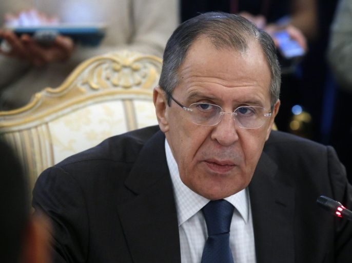 Russian Foreign Minister Sergei Lavrov speaks during a session of the Russian-Arabic forum of cooperation in Moscow, Russia, 26 February 2016.