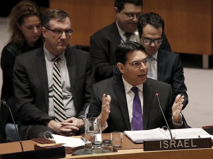 Israel's Ambassador to the United Nations Danny Danon addresses a United Nations Security Council meeting on the Middle East at U.N. headquarters in New York, January 26, 2016. REUTERS/Mike Segar