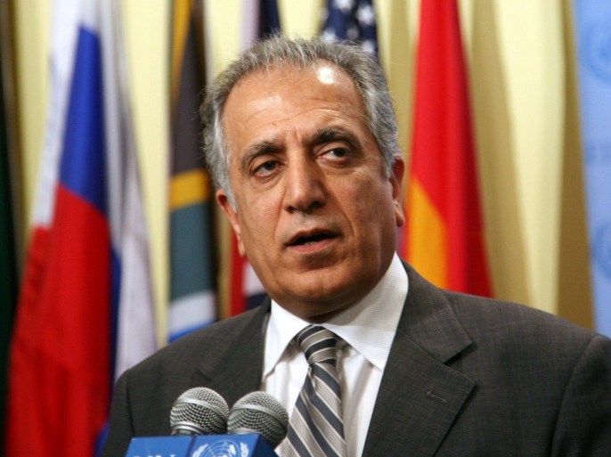 FILE - In this Aug. 10, 2008 file photo, Zalmay Khalilzad, U.S. Ambassador to United Nations speaks to reporters after a special Security Council Meeting regarding the situation in Georgia and South Ossetia at U.N. headquarters. Austrian officials said former top U.S. diplomat Zalmay Khalilzad is being investigated by U.S. authorities for suspected money laundering through his wife’s bank account. State prosecutor Thomas Vecsey on Monday, Sept. 8, 2014 confirmed a report by the Austrian weekly Profil but declined to give details. (AP Photo/David Karp, File)