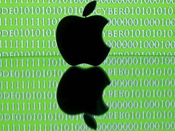 A 3D printed Apple logo is seen in front of a displayed cyber code in this illustration taken February 26, 2016. Apple Inc's stance on privacy in the face of a U.S. government demand to unlock an iPhone belonging to one of the San Bernardino attackers has raised awkward questions for the world's mobile network operators. Top executives at this week's global telecom industry gathering in Barcelona admit they are constantly trying to strike a balance between the expectations and demands of their own users, government regulators and national politicians. REUTERS/Dado Ruvic/Illustration