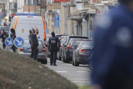 Belgian police forces at the scene of an apparent operation against terror suspects near the Meizer round about in Brussels, Belgium, 25 March 2016. Media reported the sound of gunfire and explosions during the raid which is believed to be linked to the investigation into the 22 March Brussels terrorist attacks which caused the death of at least 31 people and injured hundreds of others and for which the so-call 'Islamic State' (IS) had claimed responsibility.