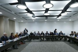 A general view as UN mediator for Syria Staffan de Mistura meets with a delegation of the High Negotiations Committee (HNC) during Syria peace talks at the United Nations in Geneva, Switzerland, 15 March 2016.