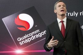 Paul Jacobs, Executive Chairman of Qualcomm, discusses the company's Snapdragon chip that is used in the newly-introduced LG G4, Tuesday, April 28, 2015 in New York. LG is making smartphones with leather backs as it seeks to distinguish its phones from Apple's iPhones and Samsung's Galaxy smartphones. (AP Photo/Mark Lennihan)
