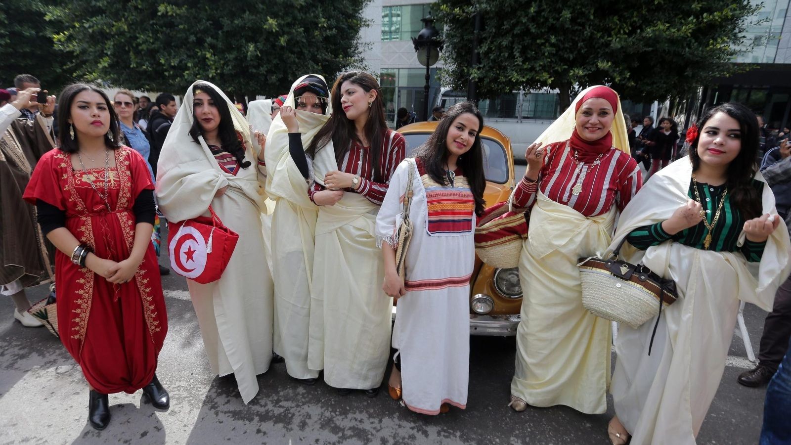 Tunisians wear the traditional veil, or 'Sefseri', during a celebration to commemorate the Tunisian National Day in Tunis, Tunisia, 20 March 2016. The day commemorates the country's independence from France in 1956.