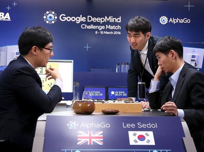 The world's top Go player Lee Sedol reviews the match after the fourth match of the Google DeepMind Challenge Match against Google's artificial intelligence program AlphaGo in Seoul, South Korea, in this handout picture provided by Google and released by News1 on March 13, 2016. REUTERS/Google/News1 ATTENTION EDITORS - THIS IMAGE HAS BEEN SUPPLIED BY A THIRD PARTY. FOR EDITORIAL USE ONLY. NOT FOR SALE FOR MARKETING OR ADVERTISING CAMPAIGNS. SOUTH KOREA OUT. NO COMMERCIAL OR EDITORIAL SALES IN SOUTH KOREA. FOR EDITORIAL USE ONLY. NO RESALES. NO ARCHIVES. THIS IMAGE IS DISTRIBUTED, EXACTLY AS RECEIVED BY REUTERS, AS A SERVICE TO CLIENTS.