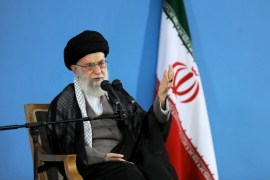 Iran's Supreme Leader Ayatollah Ali Khamenei gestures as he delivers a speech during a gathering by Iranian forces, in Tehran October 7, 2015. REUTERS/leader.ir/Handout via ReutersATTENTION EDITORS - THIS PICTURE WAS PROVIDED BY A THIRD PARTY. REUTERS IS UNABLE TO INDEPENDENTLY VERIFY THE AUTHENTICITY, CONTENT, LOCATION OR DATE OF THIS IMAGE. FOR EDITORIAL USE ONLY. NOT FOR SALE FOR MARKETING OR ADVERTISING CAMPAIGNS. NO SALES. NO ARCHIVES. THIS PICTURE IS DISTRIBUTED EXACTLY AS RECEIVED BY REUTERS, AS A SERVICE TO CLIENTS.