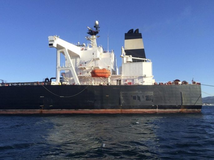 A handout image released by the 'Compania Espanola de Petroleos' (CEPSA) on 07 March 2016 shows the Portugal-registered oil tanker 'Monte Toledo' leaving after unloading 1 million barrels of Iranian crude oil in Algeciras, southern Spain, 07 March 2016. It is the first tanker with Iranian crude oil in Europe since sanctions against Iran end. EPA/CEPSA/HANDOUT