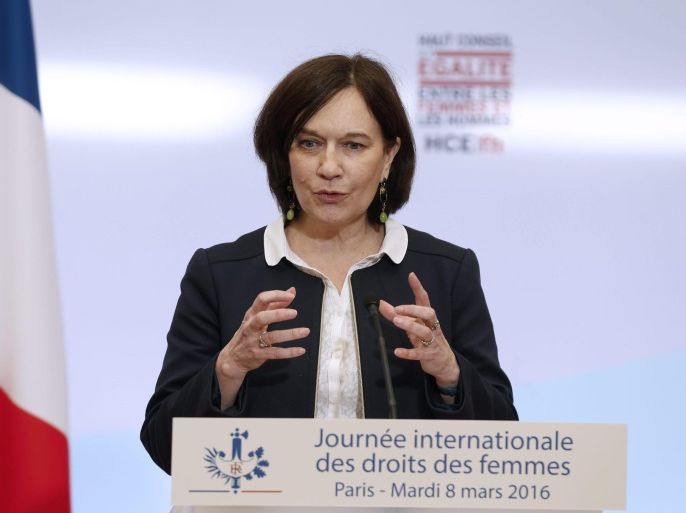 Minister for the Family, Children and Women's Rights, Laurence Rossignol delivers a speech during the launching of the High Council for Equality between Women and Men (HCEfh) on International Women's Day at the Elysee Palace in Paris, France, on 08 March 2016. EPA/THOMAS SAMSON / POOL MAXPPP OUT