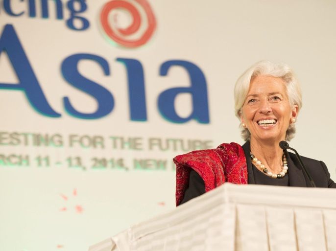 International Monetary Fund Managing Director Christine Lagarde answers a question at a joint press conference March 13, 2016 after the IMF three day conference at the Taj Palace Hotel in New Delhi, India. The conference was called "Advancing Asia; Investing for the Future", and was attended by India's Prime Minister Modi. IMF Staff EPA/Stephen Jaffe