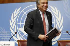 Antonio Guterres, United Nations High Commissioner for Refugees (UNHCR) smiles after a news conference at the United Nations in Geneva, Switzerland December 18, 2015. REUTERS/Denis Balibouse