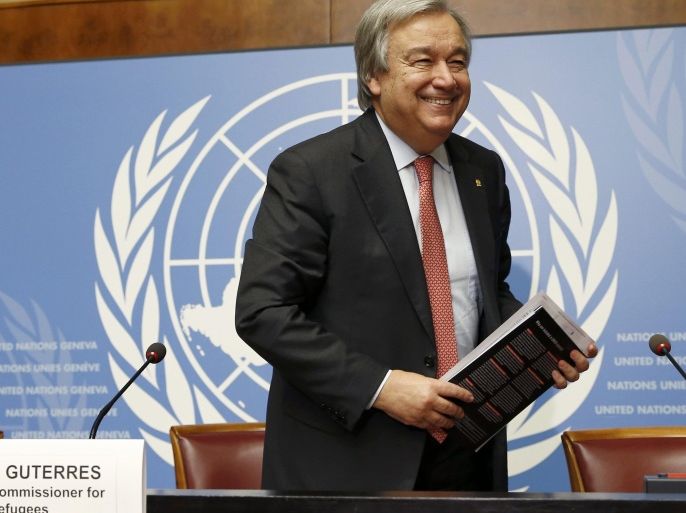 Antonio Guterres, United Nations High Commissioner for Refugees (UNHCR) smiles after a news conference at the United Nations in Geneva, Switzerland December 18, 2015. REUTERS/Denis Balibouse