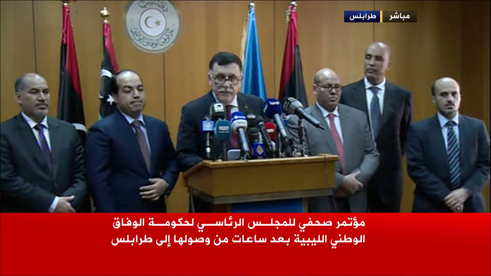 ‪رئيس حكومة الوفاق أثناء كلمة له في العاصمة طرابلس‬ (الجزيرة)