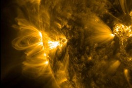 NASA's Solar Dynamics Observatory image in extreme ultraviolet light shows an active region of the sun's coronal loops taken over about a two-day period, from February 8 - 10, 2014 and released on February 18, 2014. Coronal loops are found around sunspots and in active regions. These structures are associated with the closed magnetic field lines that connect magnetic regions on the solar surface. Many coronal loops last for days or weeks, but most change quite rapidly. REUTERS/Solar Dynamics Observatory/NASA/Handout via Reuters (OUTER SPACE - Tags: ENVIRONMENT SCIENCE TECHNOLOGY TPX IMAGES OF THE DAY) ATTENTION EDITORS - THIS IMAGE WAS PROVIDED BY A THIRD PARTY. FOR EDITORIAL USE ONLY. NOT FOR SALE FOR MARKETING OR ADVERTISING CAMPAIGNS. THIS PICTURE IS DISTRIBUTED EXACTLY AS RECEIVED BY REUTERS, AS A SERVICE TO CLIENTS