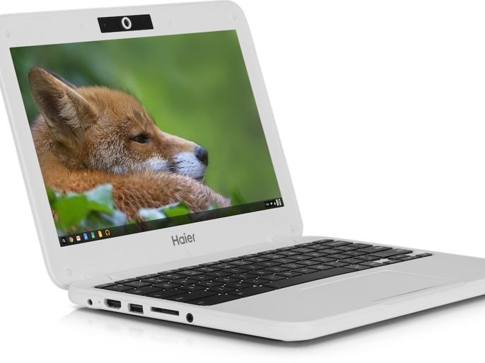 This product image provided by Google shows the Haier Chromebook 11, a $149 laptop running on Google's Chrome operating system. Google is releasing two $149 laptops in an effort to undercut Microsoft’s Windows franchise and drive down already falling personal computer prices. (AP Photo/Google)