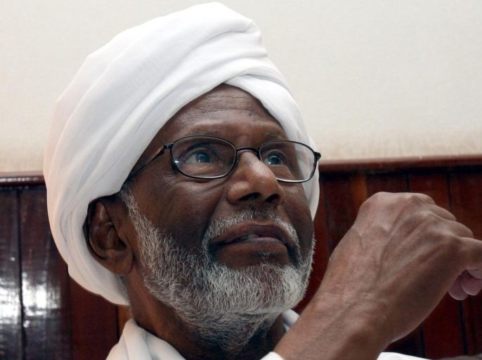 (FILE) A file photograph dated 01 July 2010, shows the Sudanese Islamist opposition leader Dr Hassan Turabi of the Popular Congress Party (PCP) in Khartoum, Sudan. According to media reports, Hassan Al-Turabi died on 05 March 2016 aged 84 at a hospital in Khartoum. Al-Turabi was a religious and Islamist political leader who has been frequently detained.