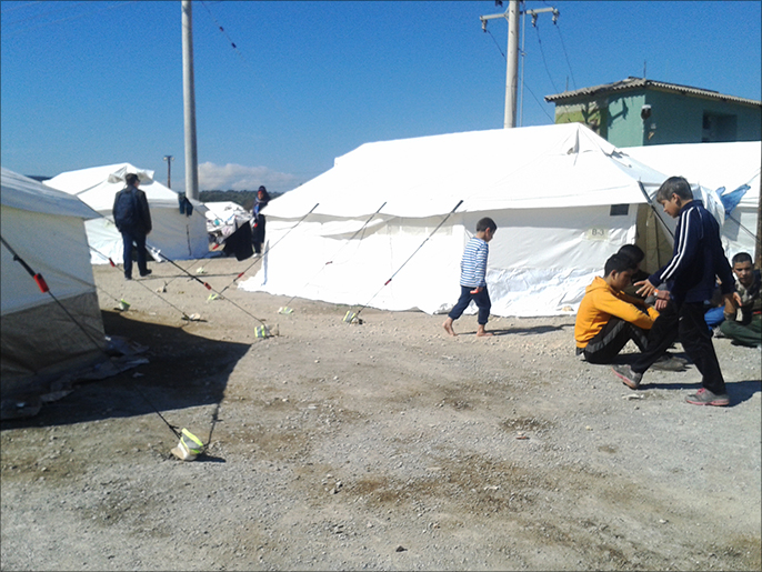 ‪‬ جانب من مخيم سخيستو للاجئين في اليونان(الجزيرة)