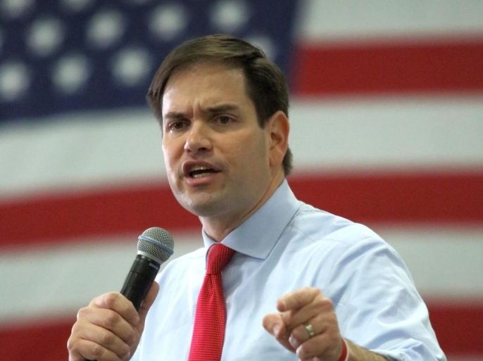 US Republican presidential candidate Marco Rubio speaks to supporters during a rally at Sanford International Airport, in Stanford, Florida, USA, 07 March 2016. The Florida Presidential Preference Primary Election will be on 15 March 2016.