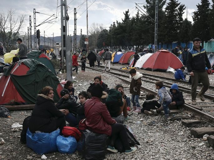 Refugees placed their tents on the railway tracks during a rainy day in the refugee camp in Idomeni, northern Greece, 04 March 2016, where refugees and migrants wait to get a permission to pass the borders from Greece to FYROM. A total of 320 refugees crossed the Greek-FYROM buffer zone over the last 24 hours. More than 10,000 refugees have been stranded in the area in rather difficult conditions after Thursday's rainstorm. The buffer zone is now closed again.